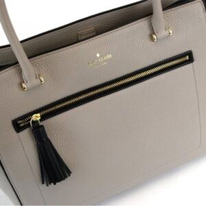 Kate Spade New York Chester Street Pebble Leather Satchel EUC Almond, Black Trim